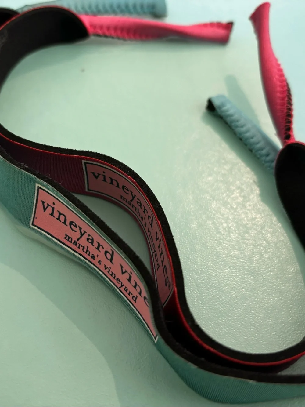 Pair of Vineyard Vines pink and Teal eyeglass croakies